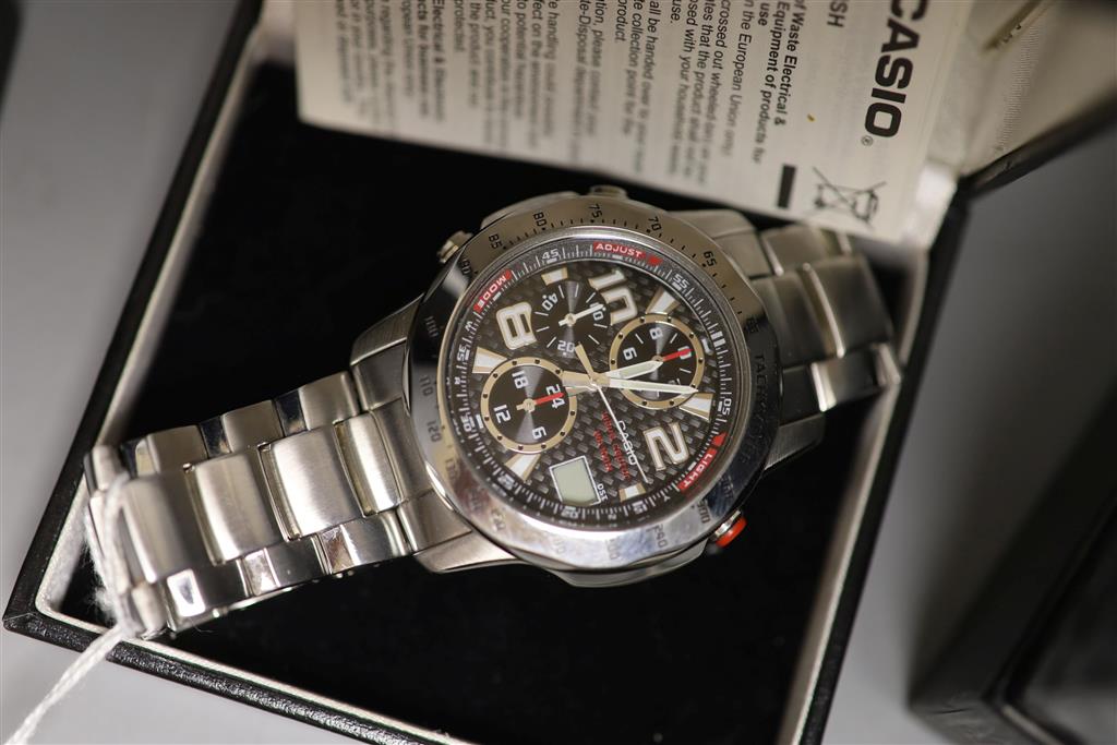 A collection of designer and other quartz wristwatches, including a Casio Wave Ceptor chronograph